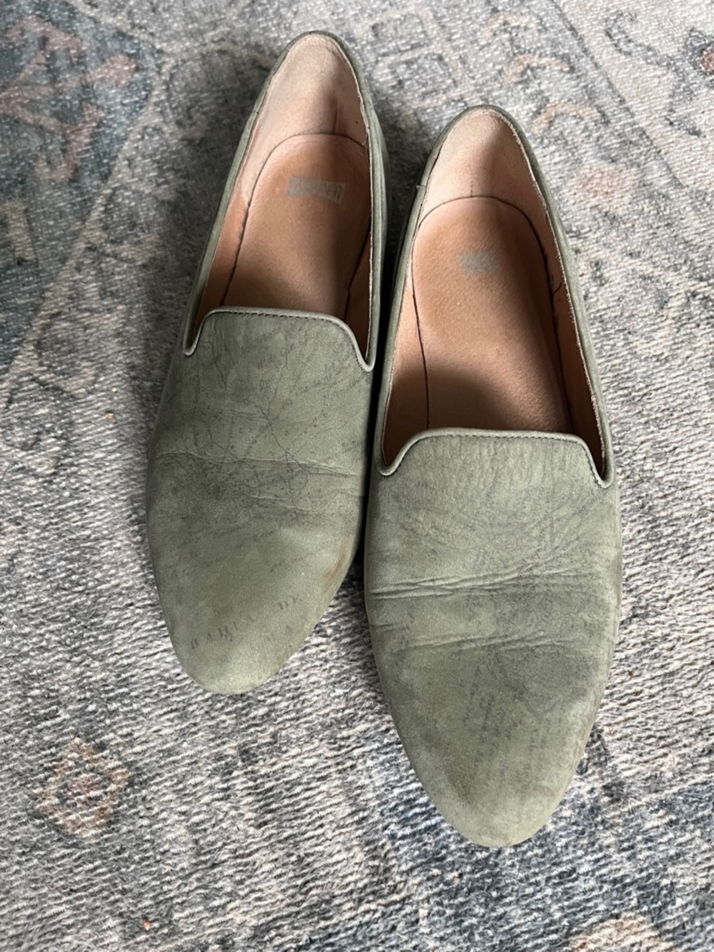 Camper Olive Green Suede Slip-On Loafers